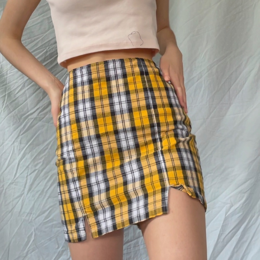 Yellow Plaid Mini Skirt